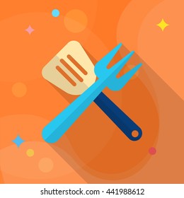 Barbecue utensils icon, Vector flat long shadow design. EPS10