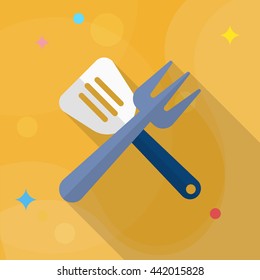 Barbecue utensils icon, Vector flat long shadow design. EPS10