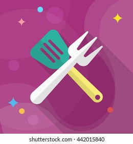 Barbecue utensils icon, Vector flat long shadow design. EPS10