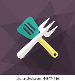 Barbecue utensils icon, Vector flat long shadow design. EPS10