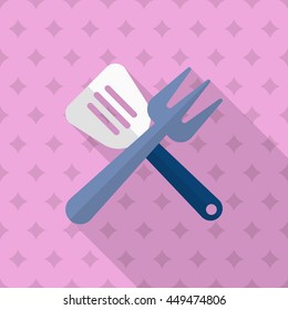 Barbecue utensils icon, Vector flat long shadow design. EPS10