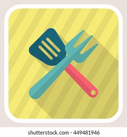 Barbecue utensils icon, Vector flat long shadow design. EPS10