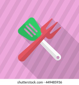 Barbecue utensils icon, Vector flat long shadow design. EPS10