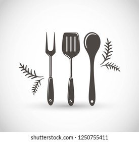 Barbecue utensils set icon vector