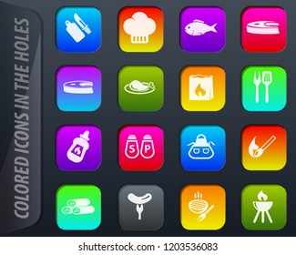 Barbecue vector colored icons in the holes easily adapt to any background