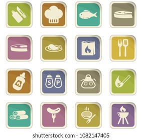 Barbecue vector colored paper stickers with icons
