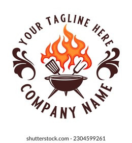 barbecue vector logo. grill and two crossed spatulas, barbecue symbol