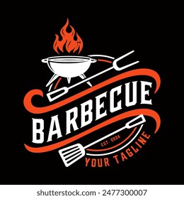 Barbecue vintage logo. for Barbeque Grill with spatula and grill fork. vector illustration design