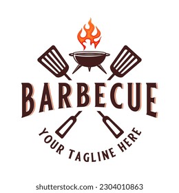 Barbecue vintage logo. grill and spatula as icon. perfect for restaurant or barbecue
