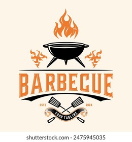 Barbecue vintage logo. grill spatula and fork. BBQ logo, BBQ template design. Vector illustration