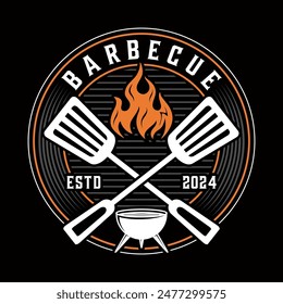 Barbecue vintage logo. grill spatula and fork. BBQ logo, BBQ template design. Vector illustration
