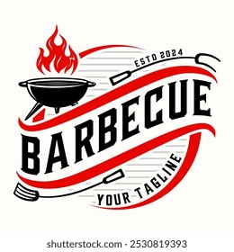 Barbecue vintage logo. spatula and grill for barbecue business vector illustration design