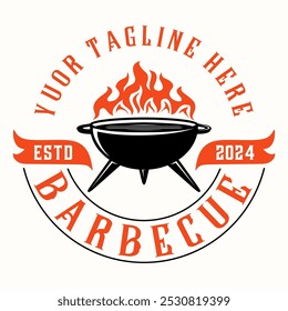 Barbecue vintage logo. spatula and grill for barbecue business vector illustration design