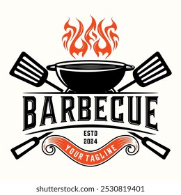 Barbecue vintage logo. spatula and grill for barbecue business vector illustration design