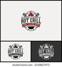 Barbecue vintage logo. spatula and grill for barbecue business vector illustration design	
