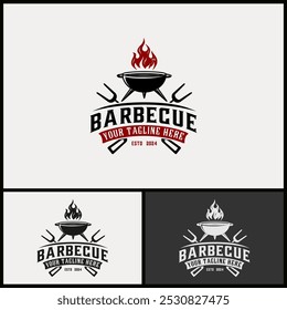 Barbecue vintage logo. spatula and grill for barbecue business vector illustration design	
