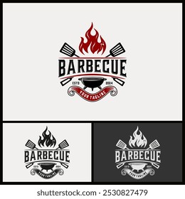 Barbecue vintage logo. spatula and grill for barbecue business vector illustration design	
