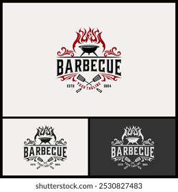 Barbecue vintage logo. spatula and grill for barbecue business vector illustration design	
