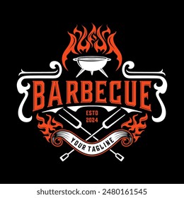 Barbecue vintage logo. Steak House, BBQ, Grill Design. Vector illustration design