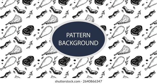 Barbecue wallpaper, bbq pattern background. Outline black white bbq art design,