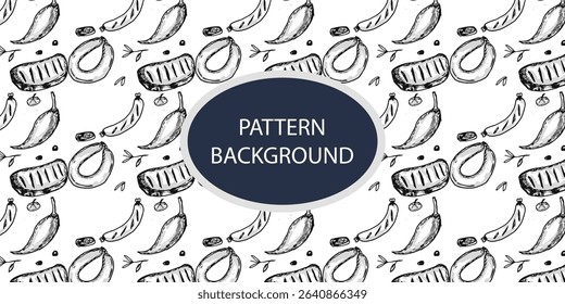 Barbecue wallpaper, bbq pattern background. Outline black white bbq art design,