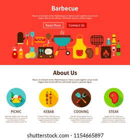 Barbecue Web Design. Flat Style Vector Illustration for Website Banner and Landing Page. 