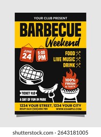 Barbecue Weekend Portrait flyer, bbq invitation poster vector template design