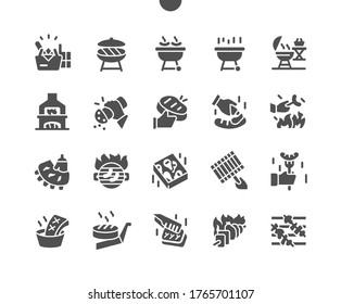 Barbecue gut gestaltete Pixel Perfect Vector Solid Icons 30 2x Grid für Web Graphics und Apps. Einfaches Minimal-Piktogramm