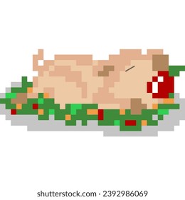 Barbecued suckling pig cartoon icon in pixel style