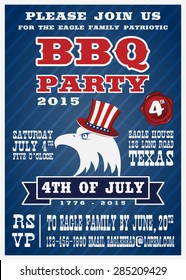 Barbecue's party invitation and response card, fourth of July cerebration, USA Independence day party invitation design with eagle and American hat