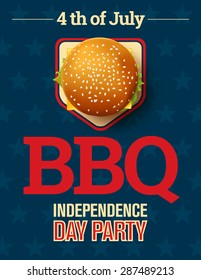 Barbecue's Party Invitation And Response Card, Fourth Of July Cerebration, USA Independence Day Party Invitation Design With Cheeseburger And Star Background.