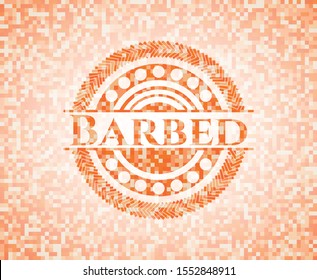 Barbed abstract emblem, orange mosaic background