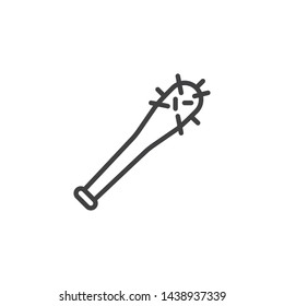 Barbed bat line icon. linear style sign for mobile concept and web design. Baseball bat with thorns outline vector icon. Handle weapon symbol, logo illustration. Vector graphics