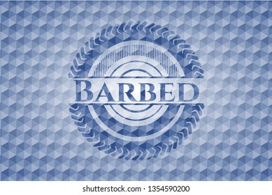 Barbed blue polygonal badge.