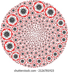Barbed coronavirus zone signs are combined into round collection. Barbed coronavirus zone icon bubble collage. Abstract round bubble mosaic is combined with barbed coronavirus zone items.