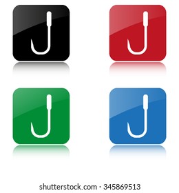 Barbed fish hook  - color vector icon  with shadow