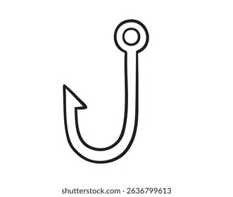 barbed fish hook doodle hand drawn icon. Outline drawing barbed fish hook line clipart symbol. Vector illustration