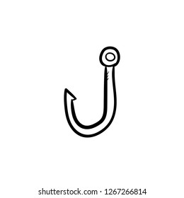 barbed fish hook doodle icon vector 