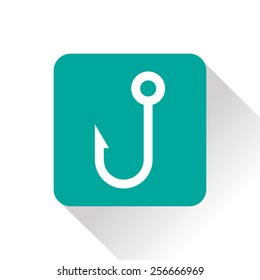 Barbed fish hook green icon on white background