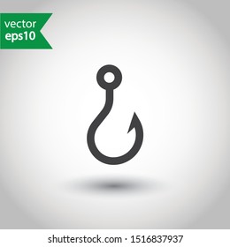 Barbed fish hook icon. Fishing hook vector sign. EPS 10 flat symbol design.
