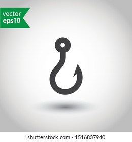 Barbed fish hook icon. Fishing hook vector sign. EPS 10 flat symbol design.