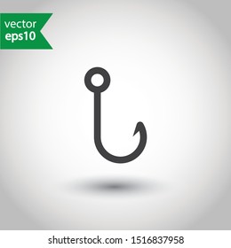 Barbed fish hook icon. Fishing hook vector sign. EPS 10 flat symbol design.