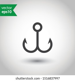 Barbed fish hook icon. Fishing hook vector sign. EPS 10 flat symbol design.