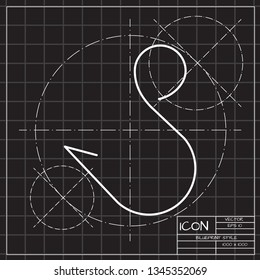 Barbed fish hook icon. Vector illustration. Blueprint