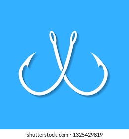 Barbed fish hook illustration on blue background