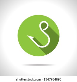 Barbed fish hook illustration. Traveling simple flat vector icon.