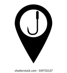 Barbed fish hook - map pointer vector icon