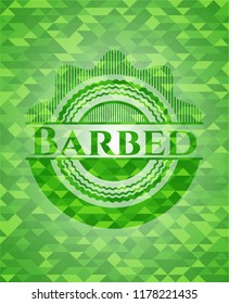 Barbed green emblem with triangle mosaic background