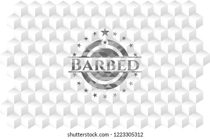 Barbed grey badge with geometric cube white background