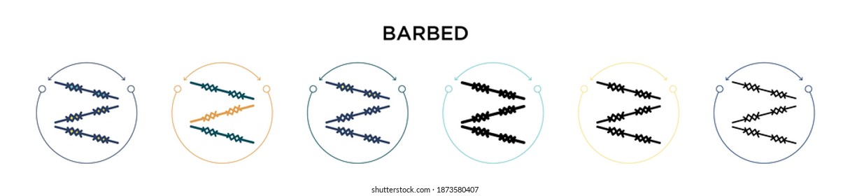 Barbed icon in filled, thin line, outline and stroke style. Vector illustration of two colored and black barbed vector icons designs can be used for mobile, ui, web